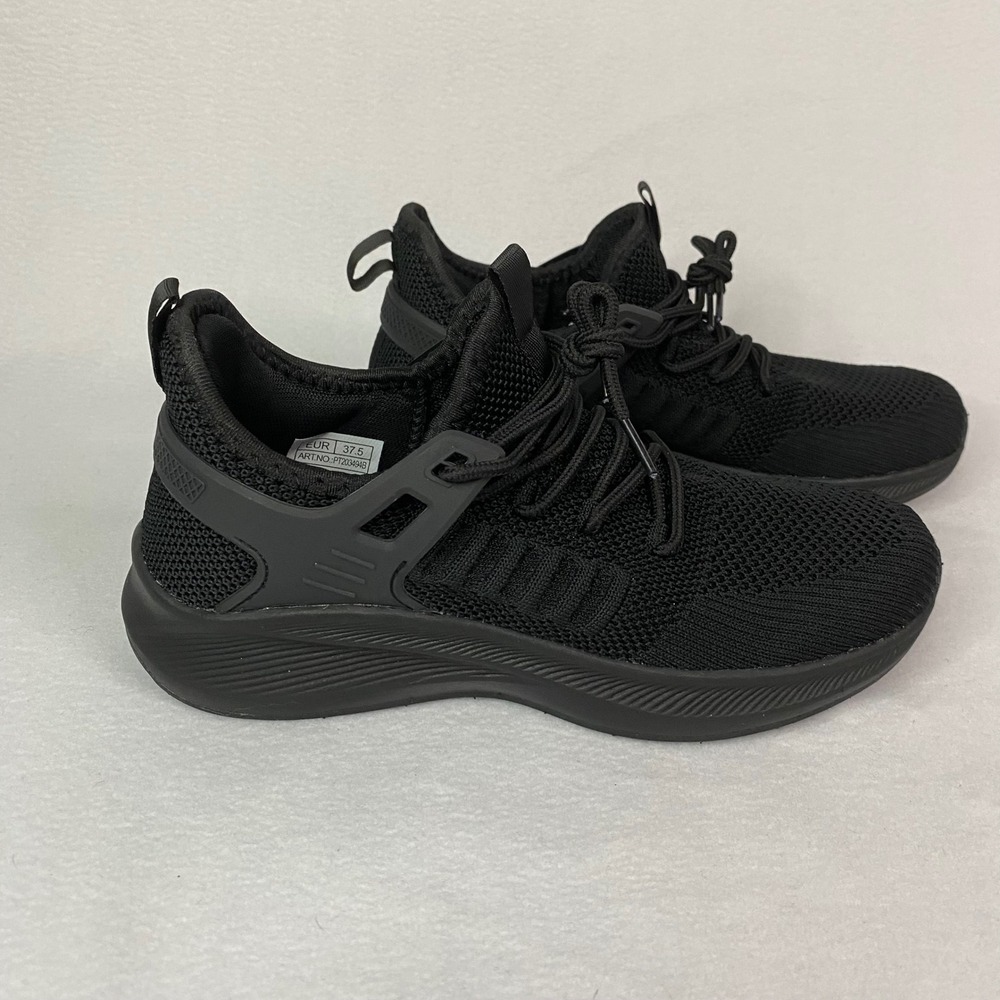 Knit Athletic Sneakers Women 37.5 Black Mesh Lace Up Running Walking Shoes New
